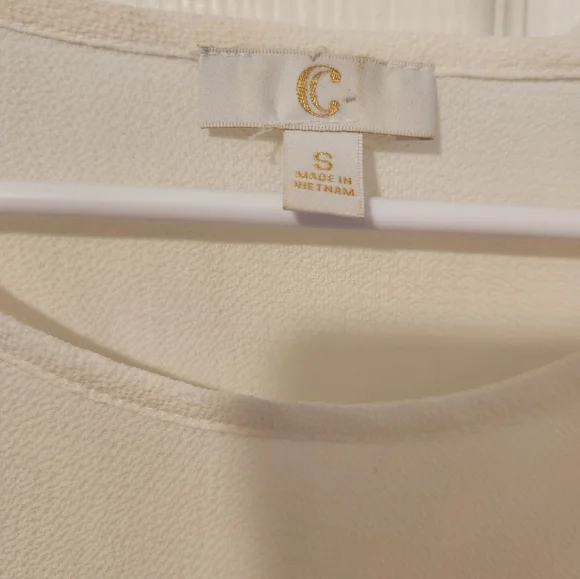 C Cream Blouse Womens Small Lace Up Sleeve Ruffle Cuff Textured Top - Picture 3 of 6